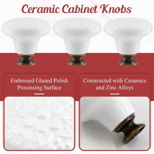 4pcs White Ceramic Cabinet Knobs and Pulls - Retro Dresser and Closet Drawer Handles - Cupboard and Furniture Door Knobs - color: White, size: 4pcs-1.3 Inch