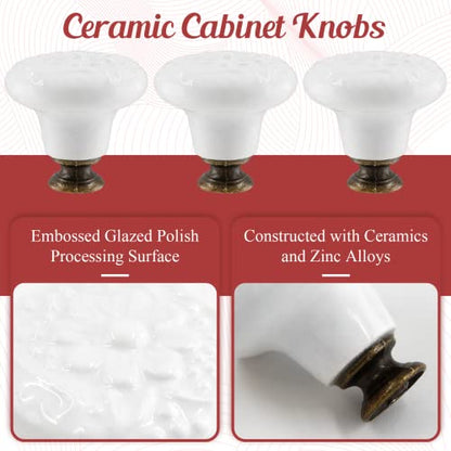 4pcs White Ceramic Cabinet Knobs and Pulls - Retro Dresser and Closet Drawer Handles - Cupboard and Furniture Door Knobs - color: White, size: 4pcs-1.3 Inch