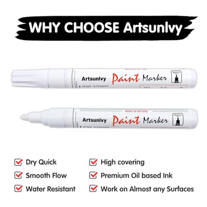 Artsunlvy Black Paint Pens Permanent Markers - 2 Pack Oil Based Quick Dry Waterproof Markers for Plastic, Tire, Rubber,Wood, Rocks, Metal, Canvas, Dark Surface,Craft Art Supplies,Medium Point - color: Black