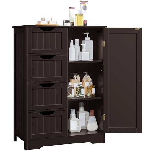 Yaheetech Large Bathroom Floor Cabinet with 4 Drawers and Single Door Cabinet, Freestanding Storage Cabinet for Living Room Kitchen Hallway, Espresso - color: Espresso, size: 26 x 14 x 35.5 In (LxWxH)
