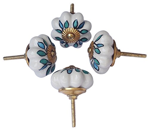 ABHANDICRAFTS - Set of 4 Ceramic Knobs, Multi Color Design Hand Painted Pumpkin Shape Cupboard Wardrobe Cabinet Drawer Door Handles Pull Knobs (AB-NOB-014)