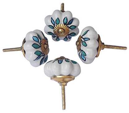 ABHANDICRAFTS - Set of 4 Ceramic Knobs, Multi Color Design Hand Painted Pumpkin Shape Cupboard Wardrobe Cabinet Drawer Door Handles Pull Knobs (AB-NOB-014)