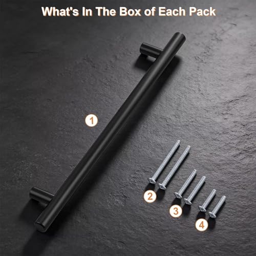 Probrico 5 Pack Hole Centers 10inch Matte Black Kitchen Cabinet Pulls, Stainless Steel Dresser Drawer Handles, 12.6inch Length Pull Handle for Cabinets and Closets - size: Center to Center: 10 inch