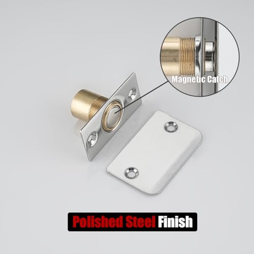 JQK Closet Magnetic Door Ball Catch Hardware, 430 Stainless Steel Catch Adjustable with Strike Plate, Polished Steel Finish 2 Pack, HBC120-BN-P2 - color: Chrome, size: Magnetic 2 Pack