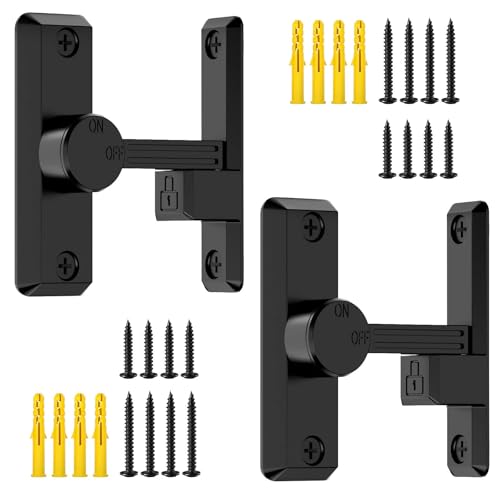Barn Door Latch, 90/180 Degree Latch, Protect Privacy - Zinc Sliding Latches, Door Security Hardware for Bathrooms, Garages, Bedrooms, Fences, Cabinets (Black-2) - color: Black-2