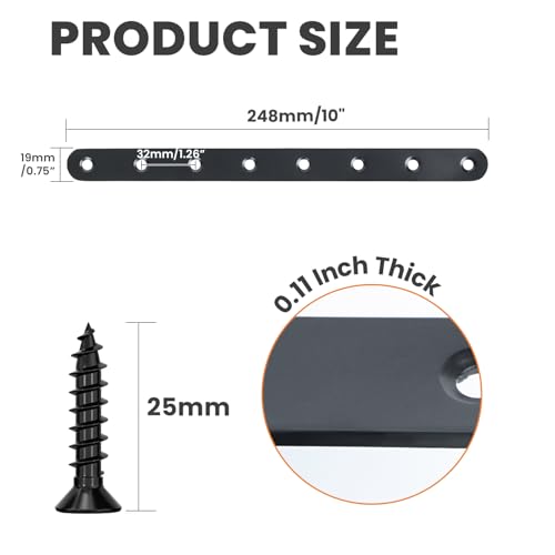 Alise 10-Inch Length Stainless Steel Flat Bars Straight Brace Heavy Duty 3-mm Thick Brackets Mending Plates Repair Fixing Bracket,4 Pcs Matte Black Finish - color: Black, size: 10 Inch