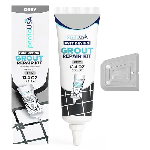 PentaUSA Tile Grout Repair Kit - Gray Premixed Acrylic Sanded Grout, Water-Resistant Grout Filler for Bathroom&Shower, Kitchen Floor, Fast Drying, with Applicator, 13.4 oz (380g) - style: Grey