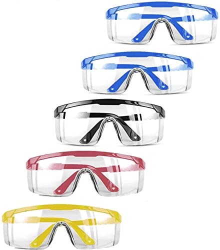 5 PACKS Safety Glasses Goggles, Men Women Clear Anti-fog UV400 Protection Eyeglasses Adjustable Temples ANSI Z87 Eyewear Protection Anti-Scratch Eye Shields for Industrial Work - color: Blue &Yellow