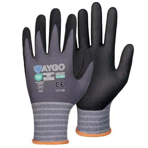 KAYGO Safety Work Gloves MicroFoam Nitrile Coated, 3 Pairs KG18NB,Seamless Knit Nylon Glove for Men and Women, Ideal for Automotive,Warehouse,Construction (2X-Large,Gray) - color: Gray, size: XX-Large