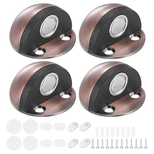 M METERXITY 4-Pack Floor Mounted Door Stops, Stainless Steel Half Dome Magnetic Gate Stopper with Plastic Rubber Bumper for Living Room/Bedroom/Bathroom, Wall Protector [Red Bronze] - color: Red Bronze