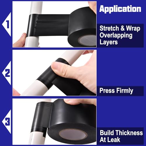 SPEEDWOX Pipe Wrap Tape PVC Black 1.9 Inch 33 Yard Vapor Barrier Tape Hose Repair Tape Self Fusing Silicone Tape Pipe Repair Clamp for Water Leaks Garden Hose Repair