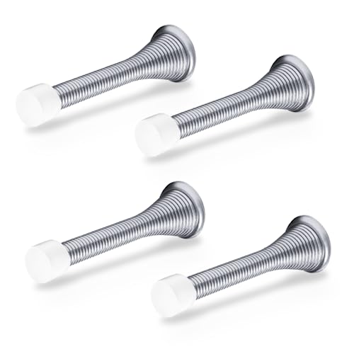Door Stoppers for Wall – Spring Door Stopper with Rubber Tip – 3-1/4" – Pack of 4 – Doorstop – Ideal for Home, Offices, Schools - color: Silvery Grey