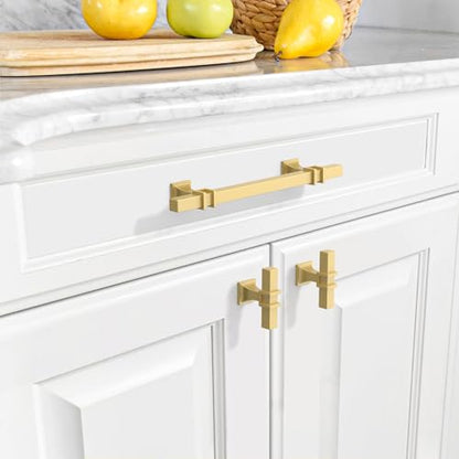 Amerdeco 10 Pack Brushed Gold Cabinet Pulls 5 Inch(128mm) Hole Center Drawer Pulls Cabinet Hardware Kitchen Cabinet Handles for Bathroom Dresser Pulls ZH0067 - color: Brushed Gold, size: 5"/128mm Hole Center