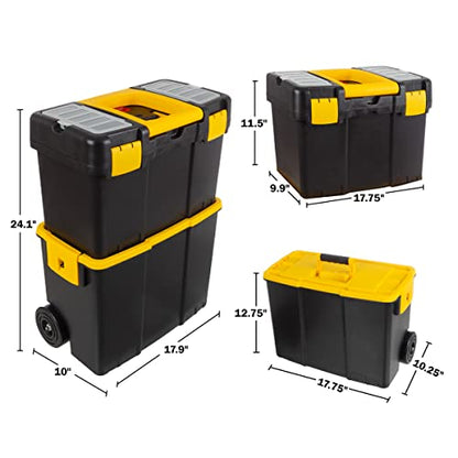 Portable Tool Box with Wheels - Stackable 2-in-1 Tool Chest with Fold-Down Comfort Handles, Tough Latches, and Removable Storage Trays by Stalwart - style: 2-in-1