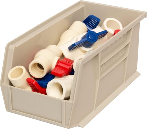 Akro-Mils 30230 AkroBins Plastic Storage Bins, Space-Saving Stackable Bins for Garage, Pantry, Craft Organization, 11" x 5" x 5", Stone, 12-Pack - color: Stone