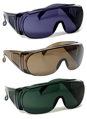 Calabria Fit Over Safety Glasses | Polarized Sunglasses Over Glasses | Wrap Around Anti-Fog | Scratch Resistant | Unisex - color: Copper/Grey/Green (3 Pack)