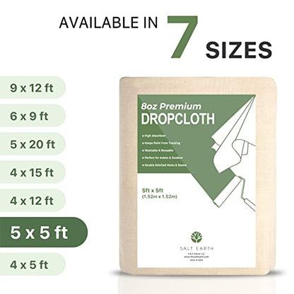 Salt Earth Canvas Drop Cloth 1Pc, Reusable Paint Drop Cloth, 100% Recycled Cotton Canvas Tarp Cover for Painter, Furniture, Floor Protection, All Purpose Painters Dropcloth for Christmas DIY (5x5 FT) - size: Pack of 1 - 5x5