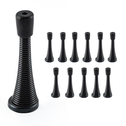 HOME MASTER HARDWARE 12 Pack Spring Door Stops, 3 Inch Wall Mounted Spring Doorstop, with Rubber Bumper, Black - color: ‎Black