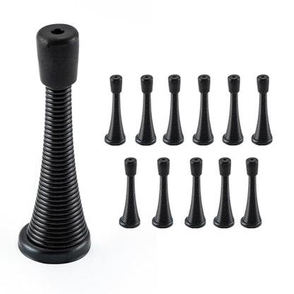 HOME MASTER HARDWARE 12 Pack Spring Door Stops, 3 Inch Wall Mounted Spring Doorstop, with Rubber Bumper, Black - color: ‎Black