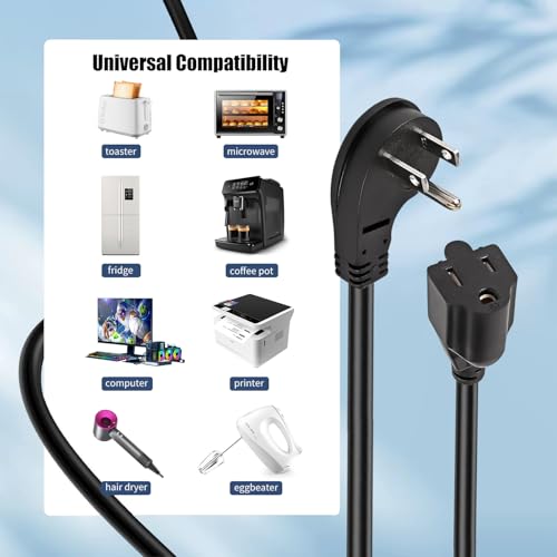 1875W Short Extension Cord,15A 16AWG Low Profile Flat Plug Heavy Duty Extension Cord Outlet Saver 3-Prong Grounded Power (Black 3 Feet) - size: Black 3 feet