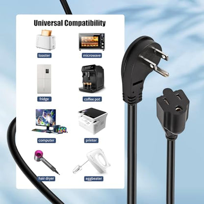 1875W Short Extension Cord,15A 16AWG Low Profile Flat Plug Heavy Duty Extension Cord Outlet Saver 3-Prong Grounded Power (Black 3 Feet) - size: Black 3 feet