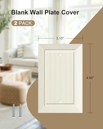 2-Pack Classic Beadboard Single Blank Wall Plate, Unbreakable Polycarbonate Wall Plate Cover, Light Almond 1 Gang Wall Plate for Unused Outlets/Switches - color: Light Almond, size: 1 Blank 2PK