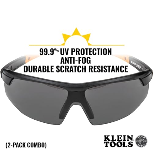 KLEIN TOOLS 60174 Safety Glasses, PPE Protective Eyewear with Semi Frame, Scratch Resistant, Anti Fog Clear and Gray Lens Combo Pack - color: Clear/Gray Lens, size: 2 Pack