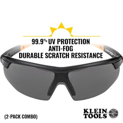 KLEIN TOOLS 60174 Safety Glasses, PPE Protective Eyewear with Semi Frame, Scratch Resistant, Anti Fog Clear and Gray Lens Combo Pack - color: Clear/Gray Lens, size: 2 Pack