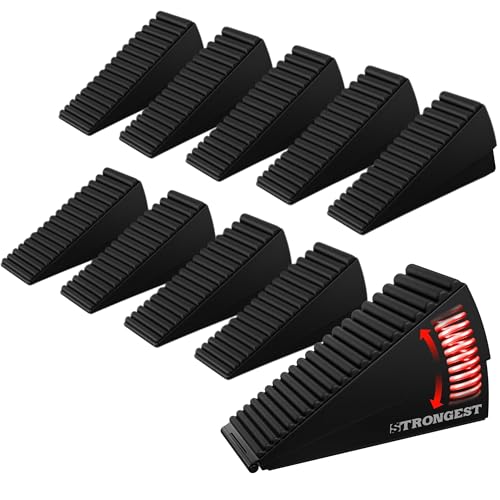 Strongest Home 10 Pack XL Adjustable Door Stopper with Spring – Heavy Duty Wedge for Oversized, Thick & Heavy Doors, Anti-Slip Rubber Grip, Commercial, Home & Outdoor Use on Carpet, Wood, Tile - Black - color: Spring Black, size: 10 Pack