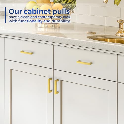 JOY DECOR 2 Pack Cabinet Handles, Gold Cabinet Pulls, 3-3/4 Inch Kitchen Handles Square Drawer Pulls Stainless Steel Drawer Hardware, 96mm Hole Center - size: 3-3/4 Inch Hole Center