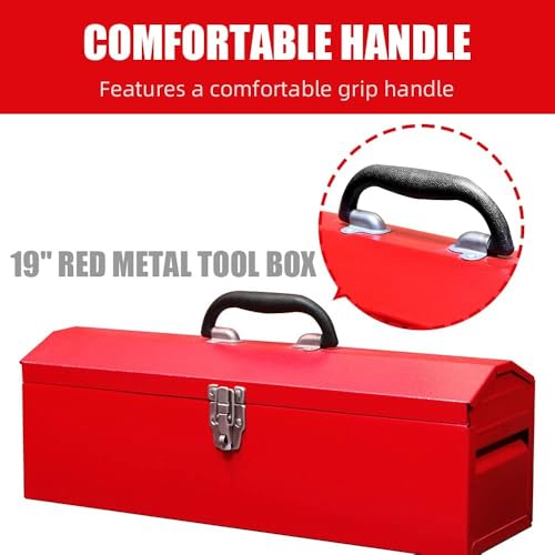 Portable Tool Box, 19in Metal Tool Box, Ideal for Trailer, Mechanic, DIY-ers, Car Toolbox, Workshops, Garages, Repair Shops,Red - size: 1P-19in-Red