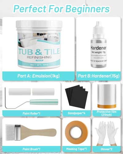 Tub Paint for Bathtub, 35oz Tub and Tile Refinishing Kit with Tools, Water Based Bathtub Paint White for Tile, Toilets, Kitchen, Sink - size: 35 Fl Oz (Pack of 1)