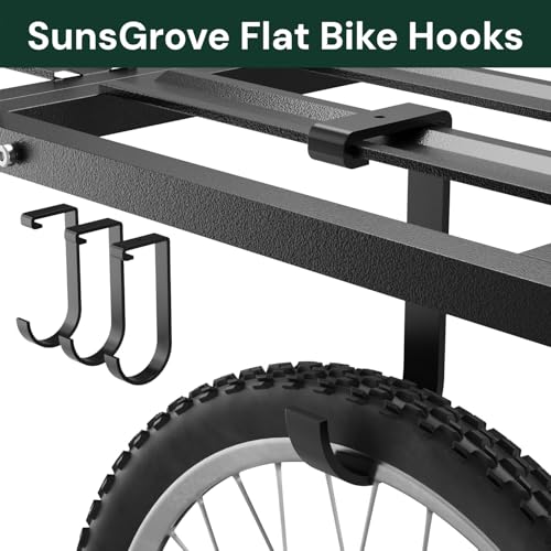 SunsGrove Heavy-Duty 4-Pack Overhead Garage Ceiling Storage Hooks, Add-On Storage Flat Hook Accessory for Hanging Bikes and More, Supports Up to 53lbs