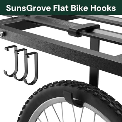 SunsGrove Heavy-Duty 4-Pack Overhead Garage Ceiling Storage Hooks, Add-On Storage Flat Hook Accessory for Hanging Bikes and More, Supports Up to 53lbs