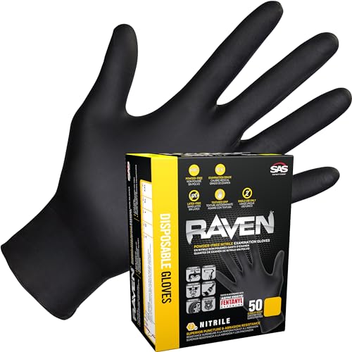 SAS Safety 66518-01 Raven Powder-Free Exam Grade Nitrile - 6 mil 50 Gloves per box - size: Large, style: Box of 50