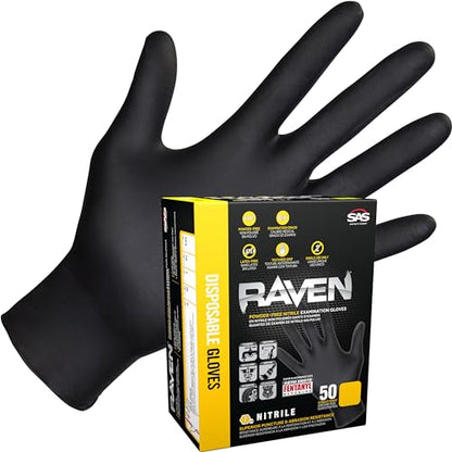 SAS Safety 66518-01 Raven Powder-Free Exam Grade Nitrile - 6 mil 50 Gloves per box - size: Large, style: Box of 50