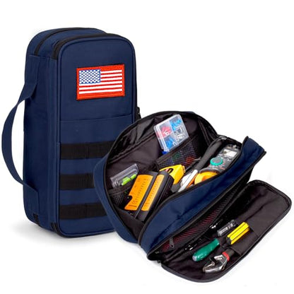 Tactical Tool Bag for Men,Wide Mouth Tool Pouch with Water-Resistant, Multi-purpose Range Bags with Zipper Handle,Heavy Duty Small Tool box organizer for Repairman, Carpenters, Handyman - color: Blue