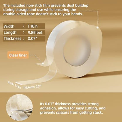 STICK UP 3m Double Sided Tape Heavy Duty, Strong Nano Tape, Sticky Waterproof Mounting Tape, Clear Tape Adhesive Strips for Walls, Hanging Poster, Photo, Carpet, 9.85 FT