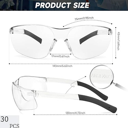 Salfboy Safety Glasses for Men Women ANSI Z87.1 Safety Glasses Bulk Protective Eyewear Scratch-Resistant - color: 30 Clear