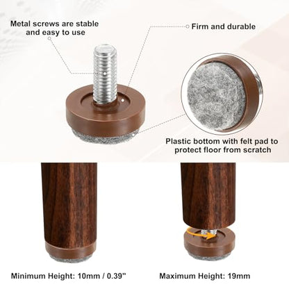 uxcell 4 Pcs Adjustable Furniture Leg Levelers, M6 x 1" x 0.8" Threaded Screw-in Leveling Feet Pad Floor Protector for Tables Cabinets Chairs Sofa Outdoor Furniture Feet, Brown - size: M6 x 1" x 0.8"