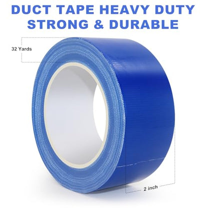 Blue Duct Tape, 2 Inches x 32 Yards, Heavy Duty Waterproof, Strong, Durable, Easy-Tear by Hand, Residue-Free for Home Repairs, Industrial, Fixed Carpet Edge, DIY Projects - color: Blue