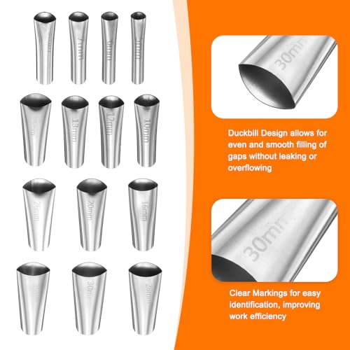 HARFINGTON 14pcs Caulking Nozzle Applicator 5-35mm Caulking Finisher Kit Stainless Steel Sealant Finishing Tool Kit Reusable Caulk Nozzle for Kitchen Bathroom Windows - size: 5-35mm