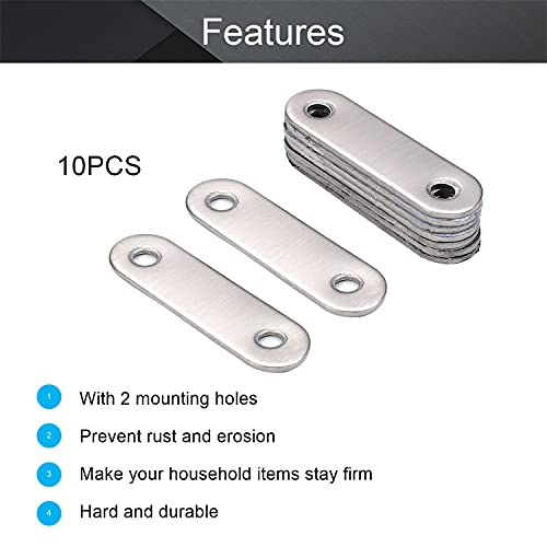 MroMax 10Pcs 201 Stainless Steel Straight Brackets 2.24" x 0.63" Flat Straight Braces Brushed Metal Fixed Connecting Plate for Repairing Furniture, Bookcase, Table, Chair Legs 2 Holes with Screws - size: 2.24"x 0.63"x 0.08"(LxWxT)