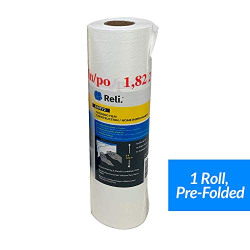 Reli. Masking Film, 1 Roll | 90' Foot x 72" Inch | Masking Plastic Film, Pre-Folded | Hand Masker for Painting & Automotive | Plastic Overspray Protection - size: 90 foot length x 72 inch width | 1 roll