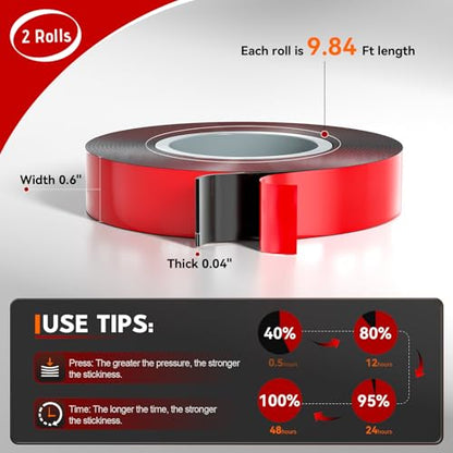 PHIXBEAR 2 Rolls Car Double Sided Tape High Temperature Resistant Heavy Duty, 19.7 Ft X 0.6 ", Strong Adhesion and Multi-Purpose Automotive Parts Mounting Tape