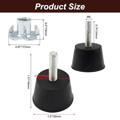 Litoexpe 1.2 Inch M6 Thread Adjustable Furniture Leveling Feet Screw in Threaded 4PCS, Table Chair Levelers Feet Glides for Chairs Tables Cabinet Sofa Furniture - size: 1.2 Inch