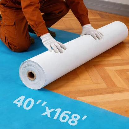 40" x 168' Temporary Floor Protection, 560 sqft Coverage, Easily Applied, Shields Hardwood, Tile & Hard Surfaces, Ideal for Renovation, Painting & Construction Projects, Blue.