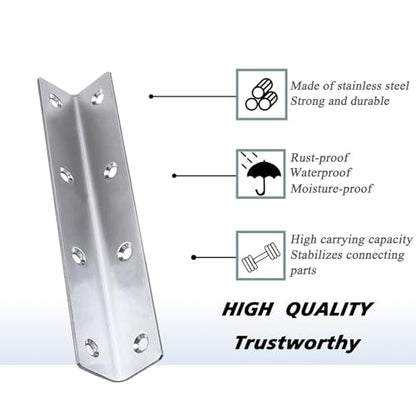 30PCS 304 Stainless Steel Corner Brace for Wood, Heavy Duty Long L Brackets, L Lock Mounting Bracket for Repairing and Reinforcing Wood Cabinets Furniture,(Silver,4X1X1IN) - size: 4X1X1IN