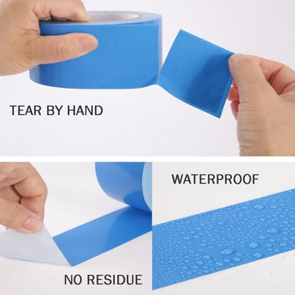 Duct Tape Blue 2 Inches x 30 Yards, No Residue, Waterproof, Tear by Hand, Heavy Duty, Strong Adhesive Blue Duct Tape for Repairs, Industrial, Professional Use - color: Sky Blue