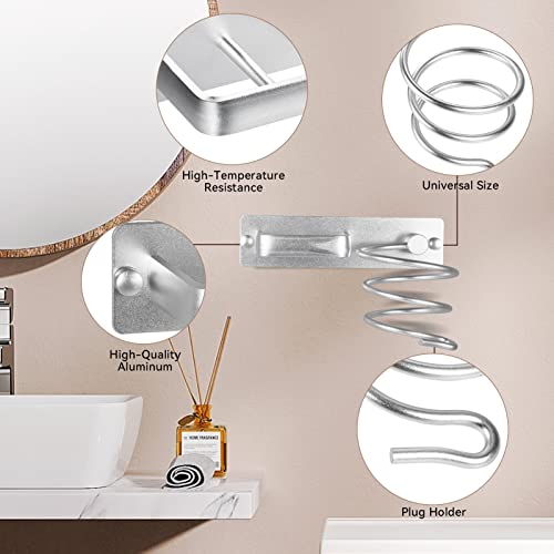 YUET Hair Dryer Holder Hairdryer Station Wall Mounted Shelf Bracket Straightener Stand Hanger Organizer Blow Storage with Cable Tidy Rack for Dressing Table Bathroom Aluminum Professional, Silver - color: Silver